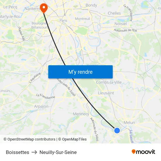 Boissettes to Neuilly-Sur-Seine map