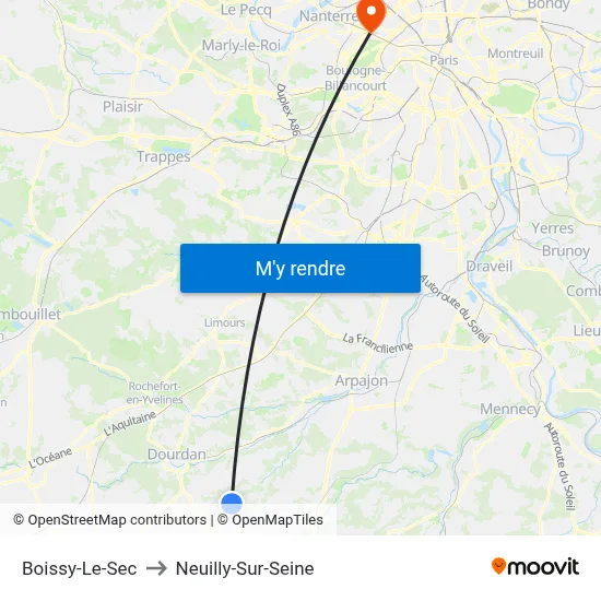 Boissy-Le-Sec to Neuilly-Sur-Seine map