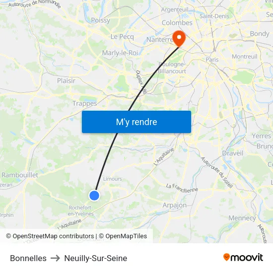 Bonnelles to Neuilly-Sur-Seine map