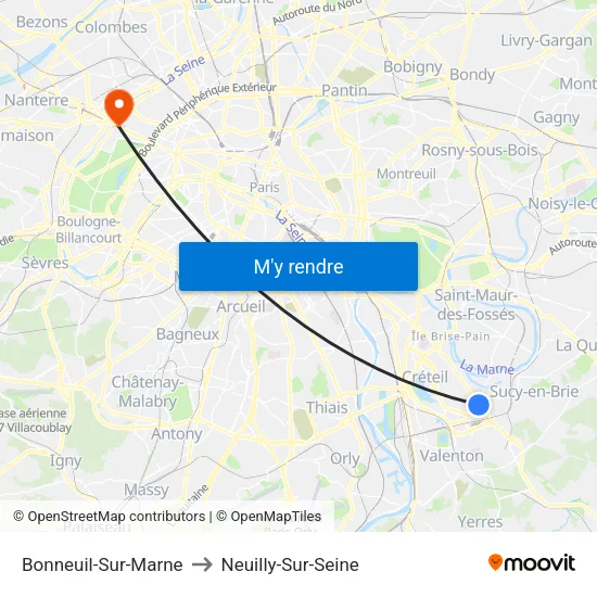 Bonneuil-Sur-Marne to Neuilly-Sur-Seine map