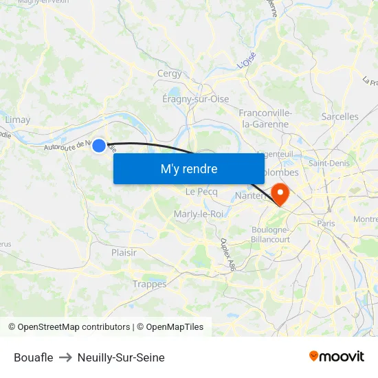 Bouafle to Neuilly-Sur-Seine map