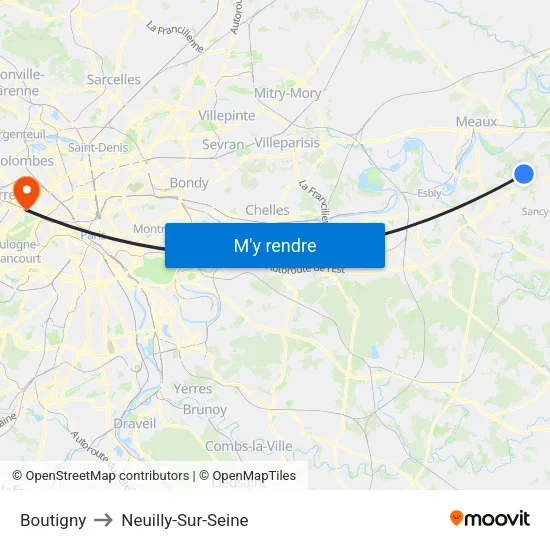 Boutigny to Neuilly-Sur-Seine map