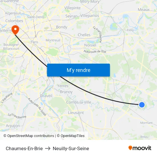 Chaumes-En-Brie to Neuilly-Sur-Seine map