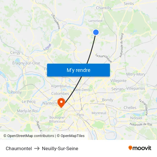 Chaumontel to Neuilly-Sur-Seine map