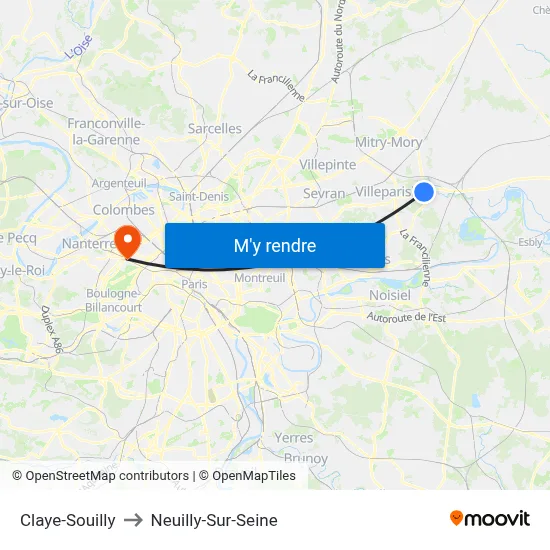 Claye-Souilly to Neuilly-Sur-Seine map