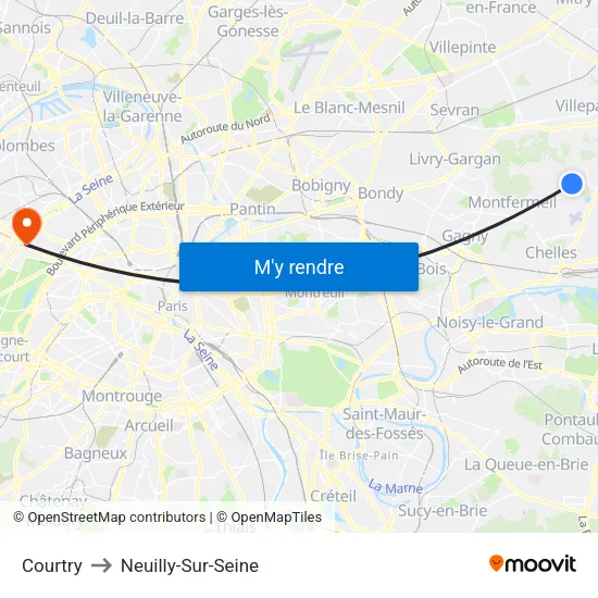 Courtry to Neuilly-Sur-Seine map