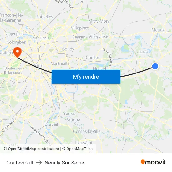 Coutevroult to Neuilly-Sur-Seine map