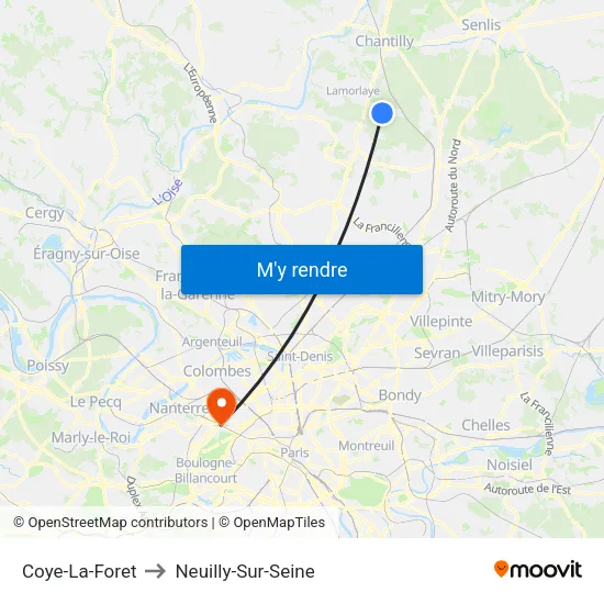 Coye-La-Foret to Neuilly-Sur-Seine map