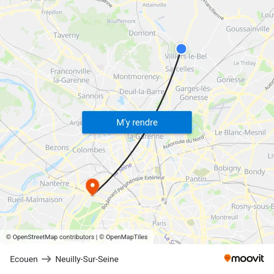 Ecouen to Neuilly-Sur-Seine map