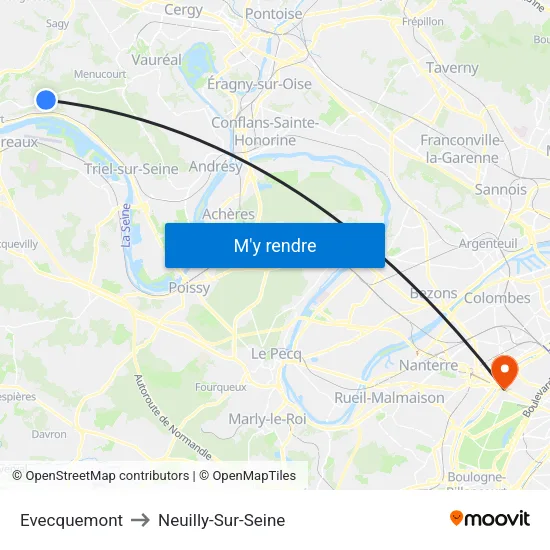 Evecquemont to Neuilly-Sur-Seine map