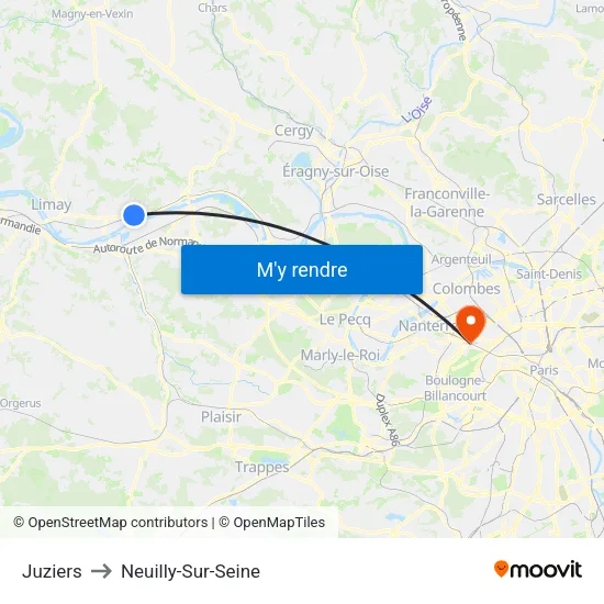 Juziers to Neuilly-Sur-Seine map