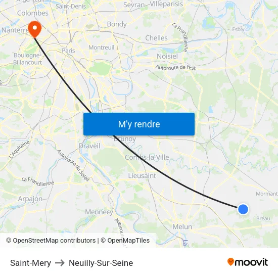 Saint-Mery to Neuilly-Sur-Seine map