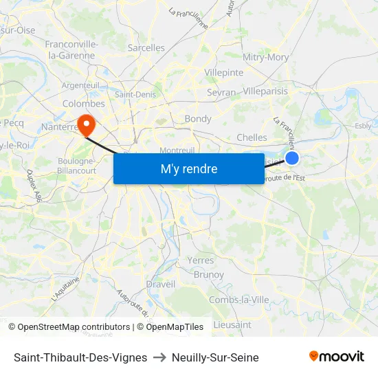 Saint-Thibault-Des-Vignes to Neuilly-Sur-Seine map