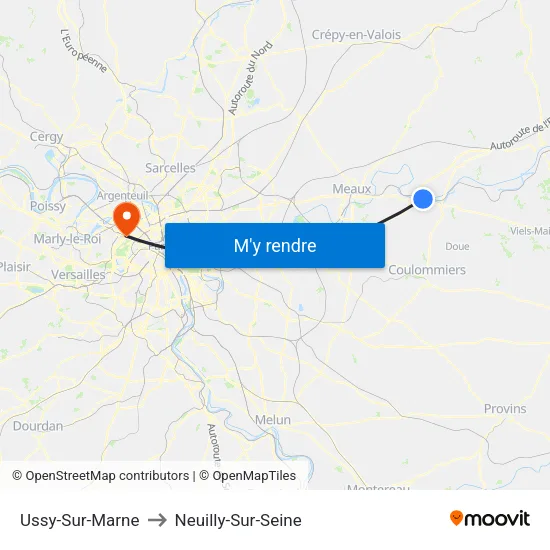 Ussy-Sur-Marne to Neuilly-Sur-Seine map