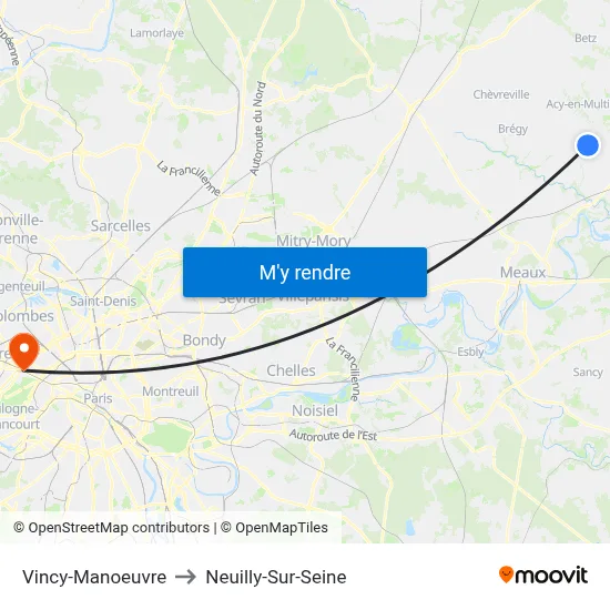 Vincy-Manoeuvre to Neuilly-Sur-Seine map
