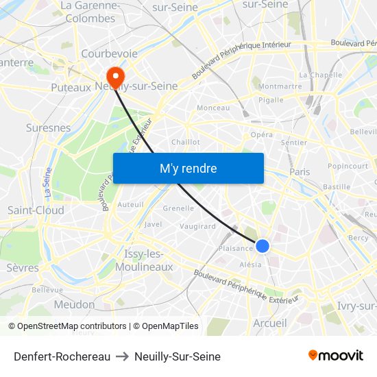Denfert-Rochereau to Neuilly-Sur-Seine map