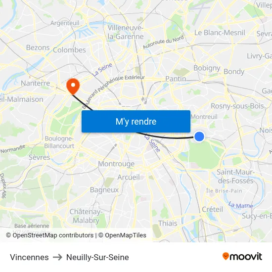 Vincennes to Neuilly-Sur-Seine map