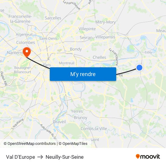 Val D'Europe to Neuilly-Sur-Seine map