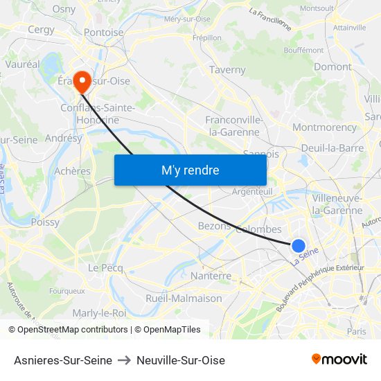 Asnieres-Sur-Seine to Neuville-Sur-Oise map