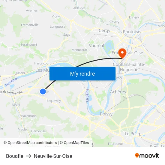 Bouafle to Neuville-Sur-Oise map