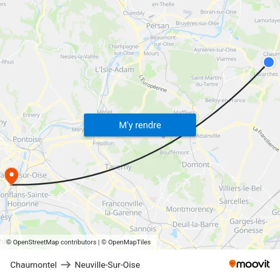 Chaumontel to Neuville-Sur-Oise map