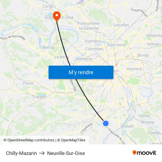 Chilly-Mazarin to Neuville-Sur-Oise map