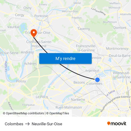 Colombes to Neuville-Sur-Oise map