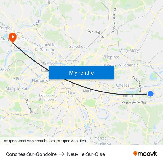 Conches-Sur-Gondoire to Neuville-Sur-Oise map