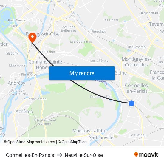 Cormeilles-En-Parisis to Neuville-Sur-Oise map