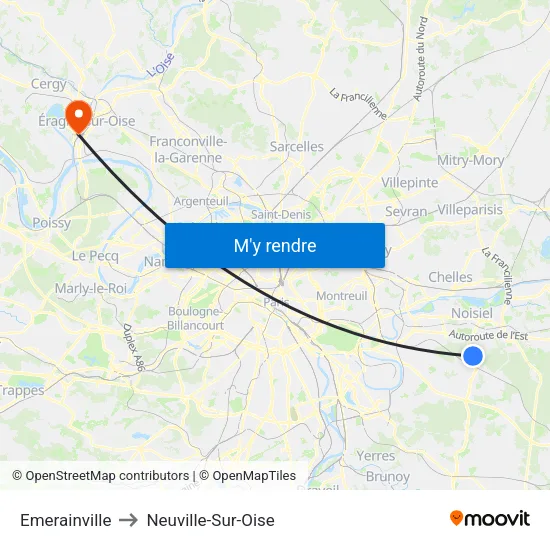 Emerainville to Neuville-Sur-Oise map