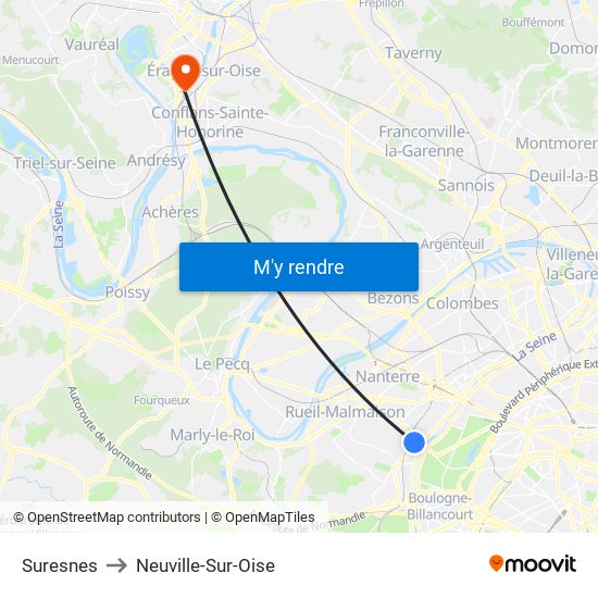 Suresnes to Neuville-Sur-Oise map