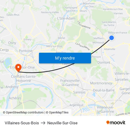 Villaines-Sous-Bois to Neuville-Sur-Oise map