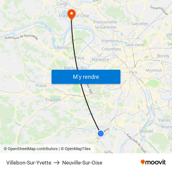 Villebon-Sur-Yvette to Neuville-Sur-Oise map