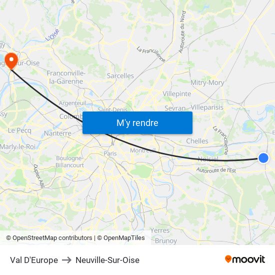 Val D'Europe to Neuville-Sur-Oise map