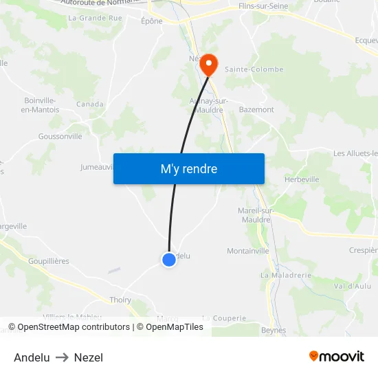 Andelu to Nezel map