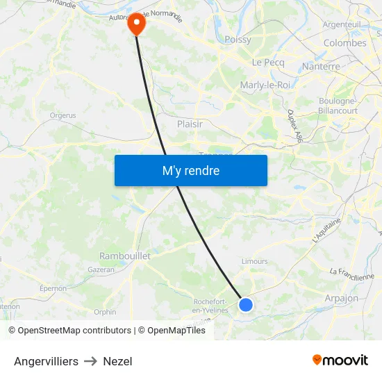 Angervilliers to Nezel map