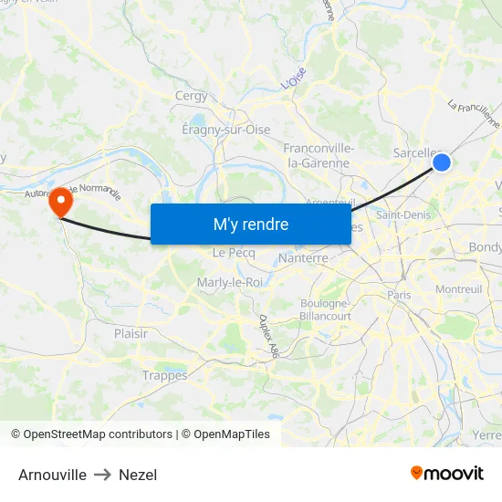 Arnouville to Nezel map