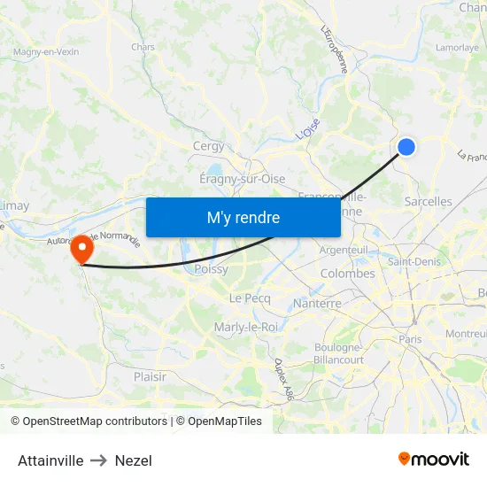 Attainville to Nezel map
