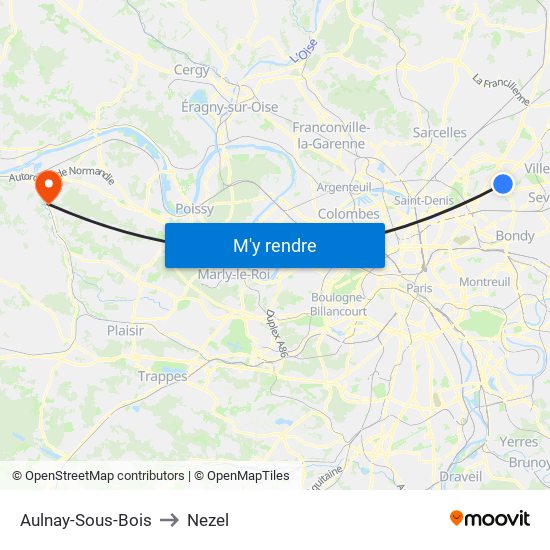 Aulnay-Sous-Bois to Nezel map