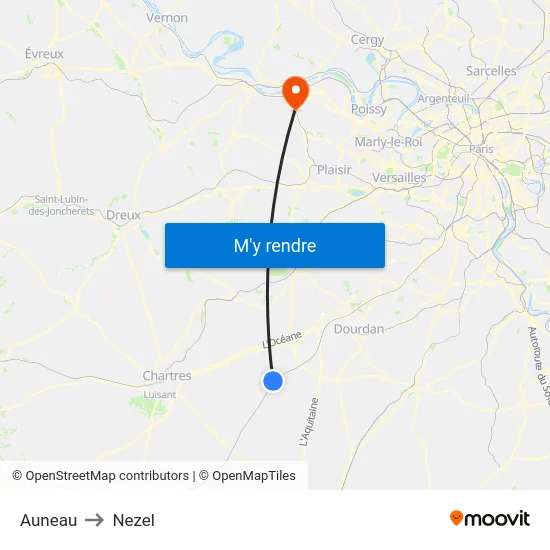 Auneau to Nezel map