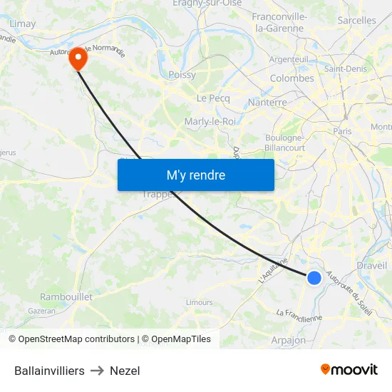 Ballainvilliers to Nezel map