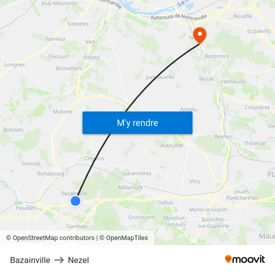 Bazainville to Nezel map