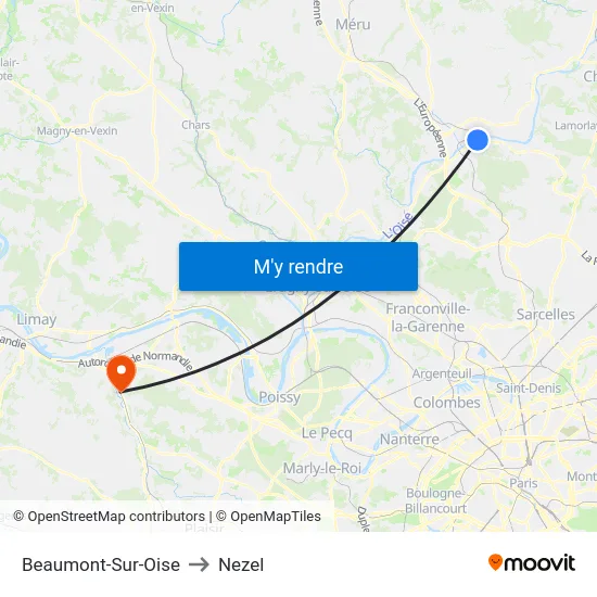 Beaumont-Sur-Oise to Nezel map