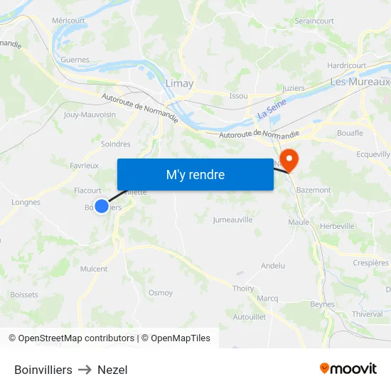 Boinvilliers to Nezel map