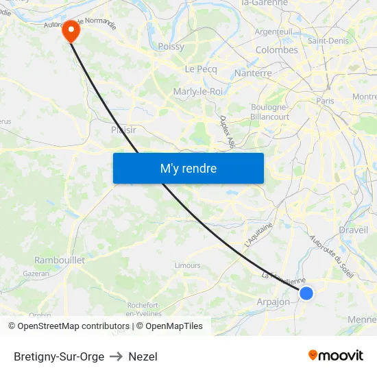 Bretigny-Sur-Orge to Nezel map
