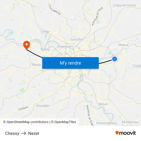 Chessy to Nezel map