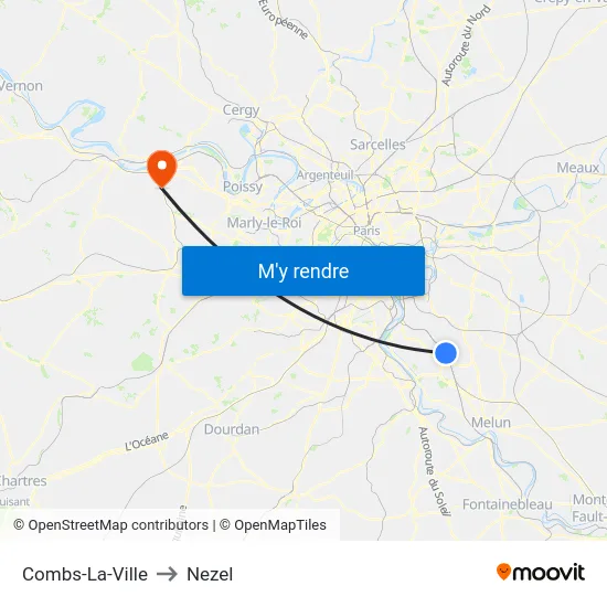 Combs-La-Ville to Nezel map