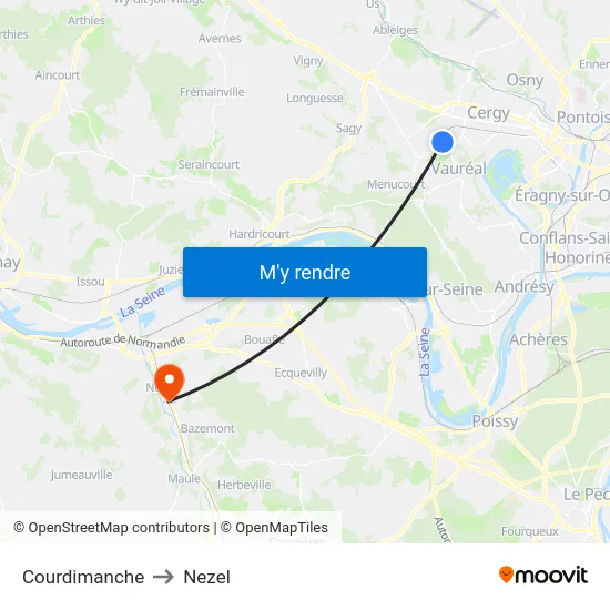 Courdimanche to Nezel map