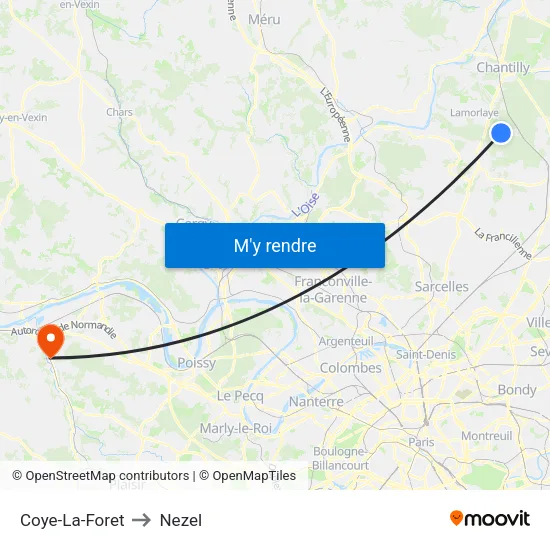 Coye-La-Foret to Nezel map