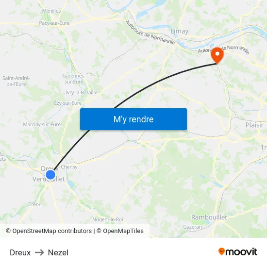 Dreux to Nezel map